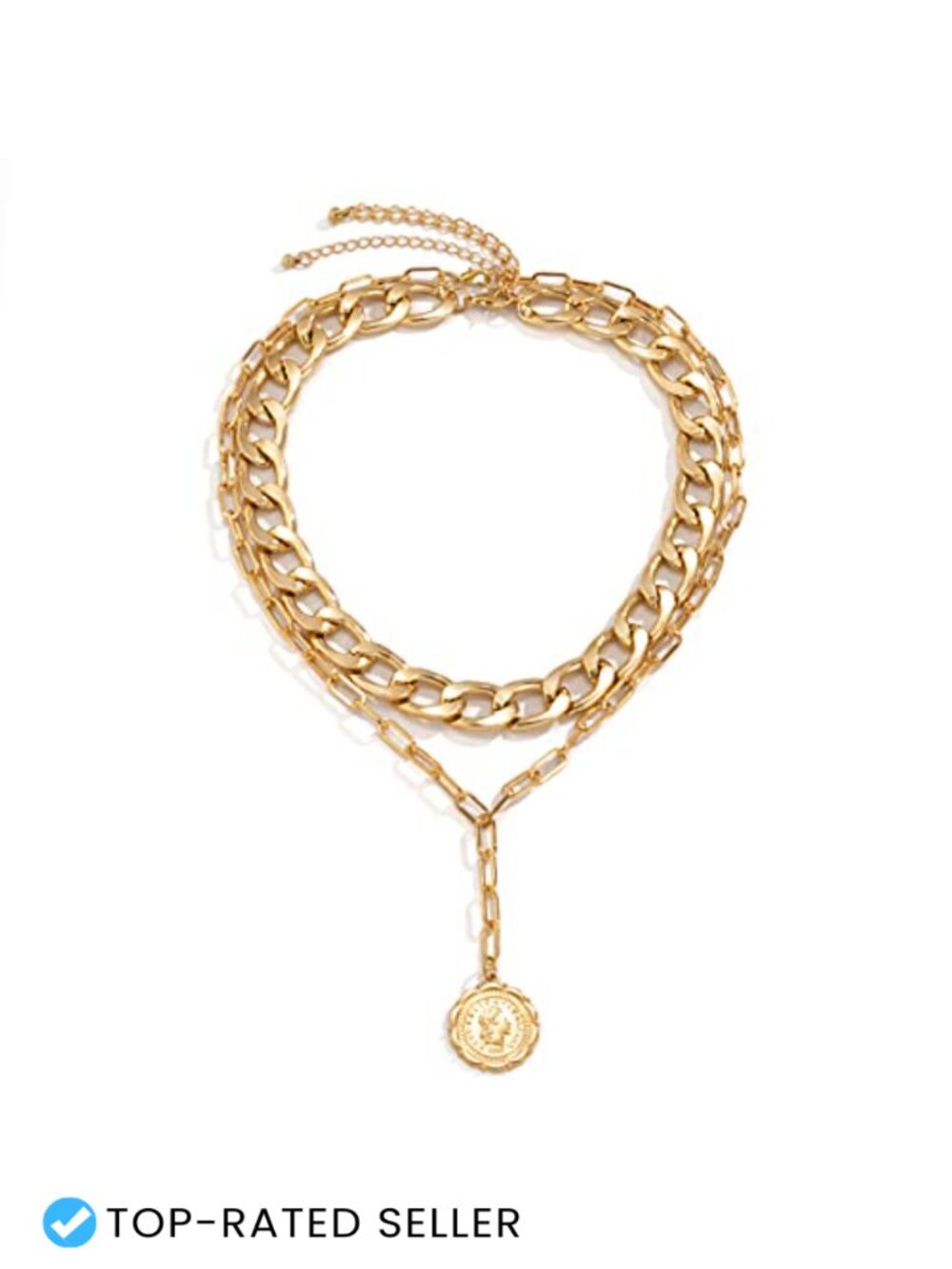 Layered Boho Cuban Chain Necklace with Coin Pendant Choker